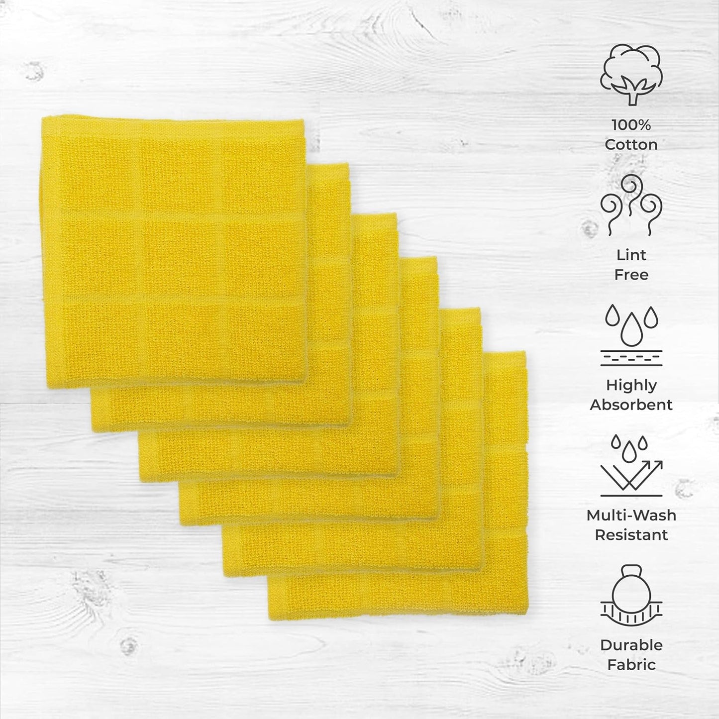 100% Cotton Terry Dish Cloth & Dish Towel, 6 Pack, Super Soft and Absorbent Kitchen Towels, Perfect for Kitchen Cleaning and Dish Washing (Yellow 6 Pack)