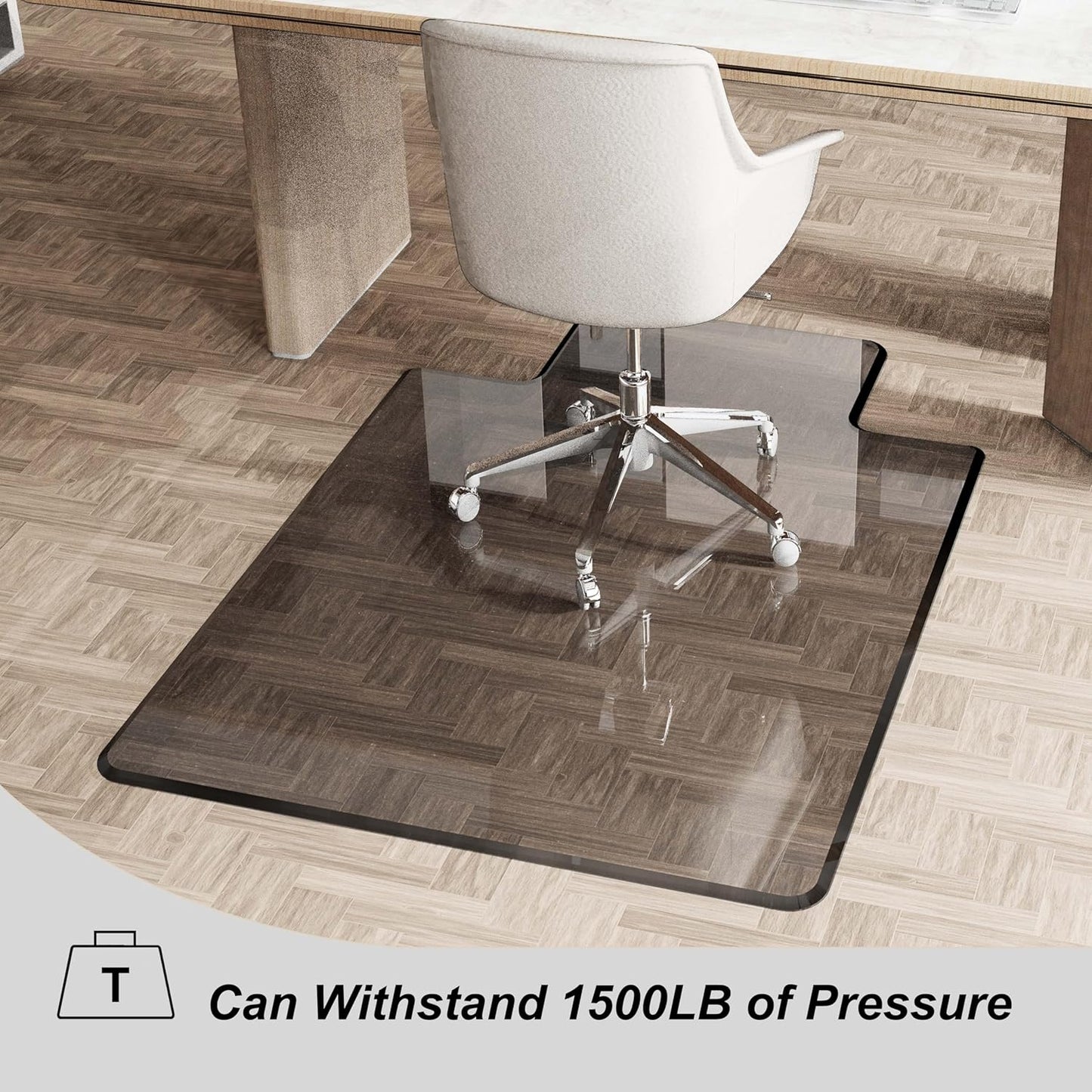 Beveled Edge Irregular Office Chair Mat with Lip for Carpet or Hardwood Floor Crystal Gray 48" x 60" for a Smooth Glide and Easy Roll On/Off, Heavy Duty and Non-Slip Floor Chair Mat with Lip