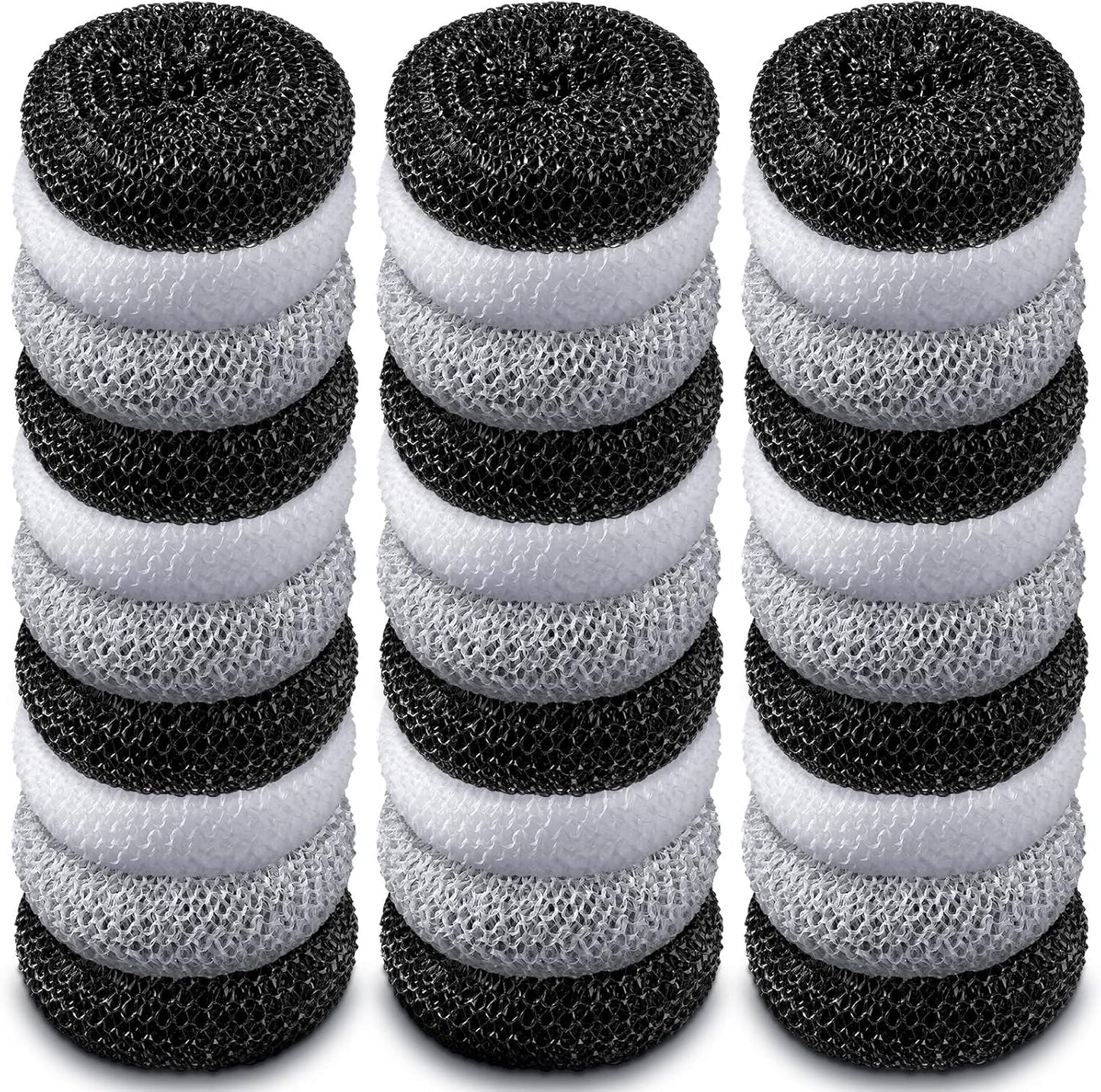 Blulu Plastic Dish Scrubbers for Dishes Pot Round Nylon Pad, Mesh Scouring Non Scratch Pads(Simple Colors,30 Pieces)