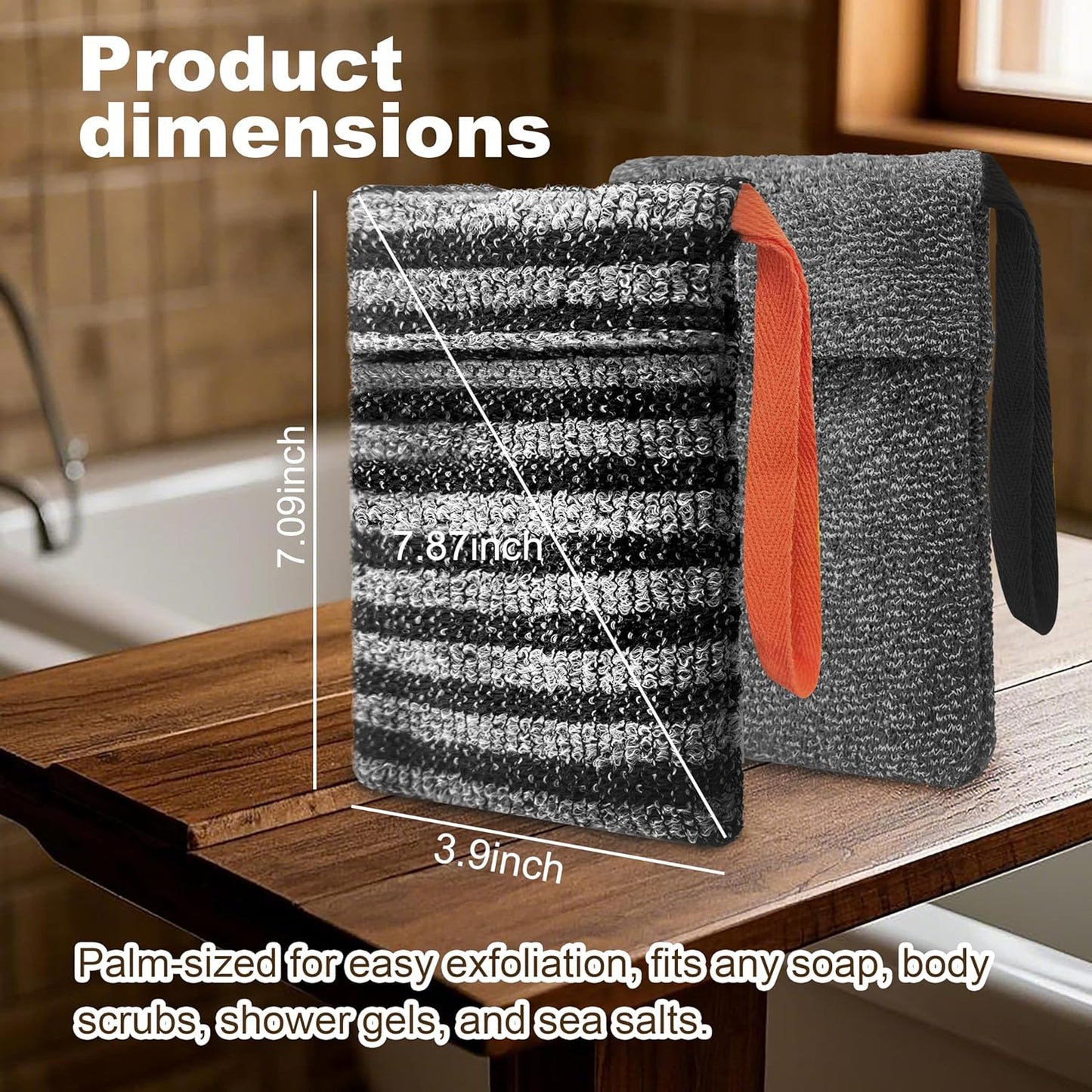 2 Pack Soap Bag Different Roughness Deep and Gentle,Bar Soap Pouch Saver Pocket,Exfoliating Body Scrubber Shower Bath Sponge Loofah (Grey)