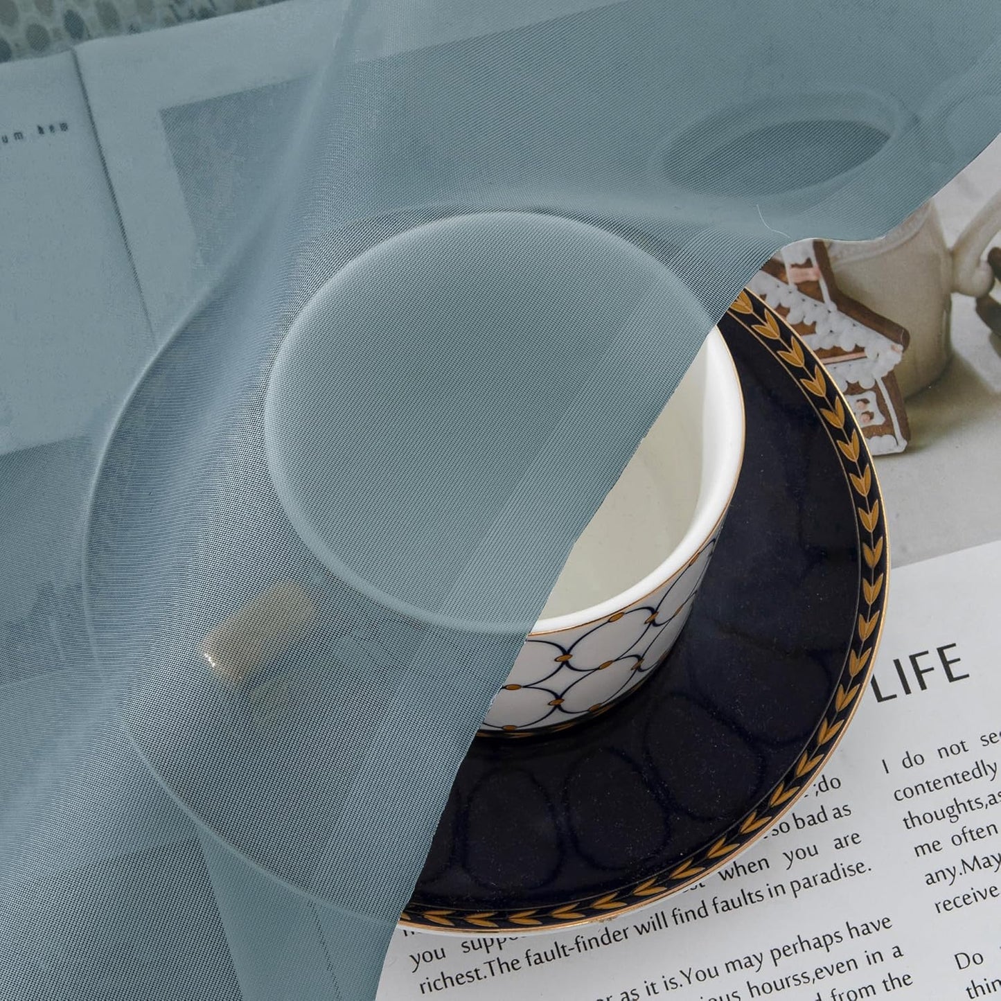 Chyhomenyc Sheer Curtains 63 Inch Length 2 Panels, Light Filtering Rod Pocket Window Sheer Curtain Drapes for Bedroom Living Room, 42Wx63L, 2 Panels, Stone Blue