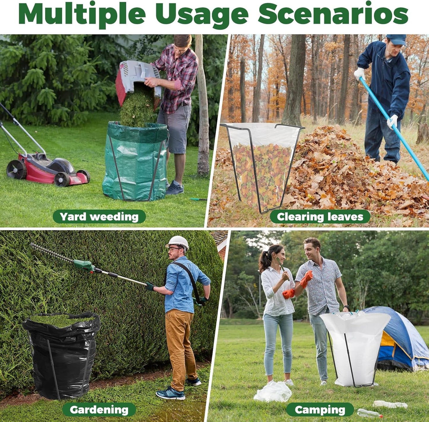 Outdoor Trash Bag Holder Metal Garden Trash Bag Holder for Yard Waste Stand Holds 30-45 Gallons Leaf Bag Holder with 4 Clips for Leaves Camping Lawn Party Weeding Yard Gardening（1pcs+4clips）