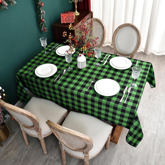 Waterproof Gingham Festive Tablecloth Fabric - Oblong 52x70 Inch Classic Buffalo Tartan Table Cloth for Outdoor Use - St. Patrick's Day Tabletop Cover for Xmas, BBQs, and Parties