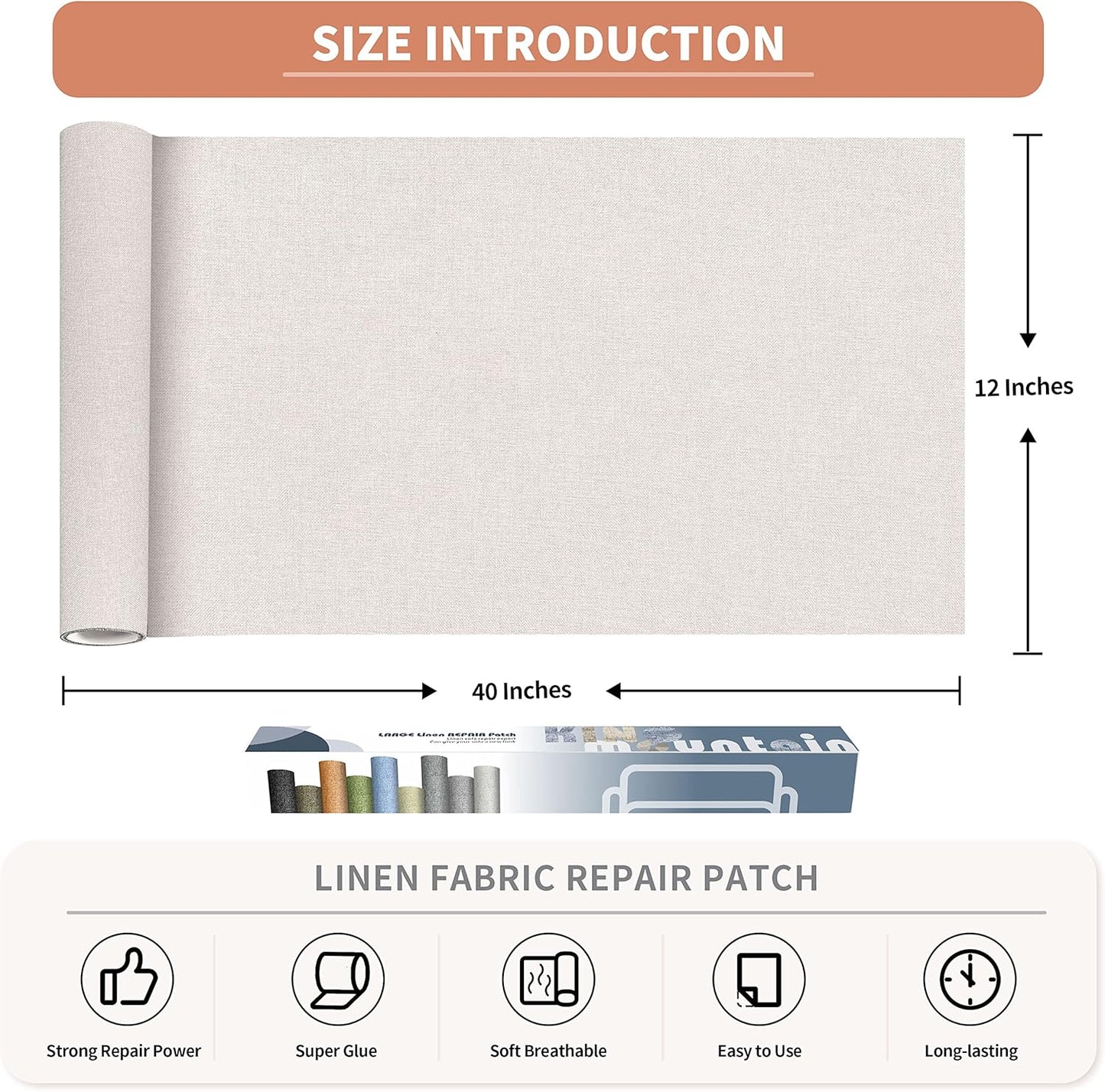Fine Linen Repair Patches, Self-Adhesive Linen Fabric Patches, 12X40 inch Extra Size, Multi Color, Can be Used for Linen Sofa Repair and Linen Clothes Repair (12" x 40", Off White)