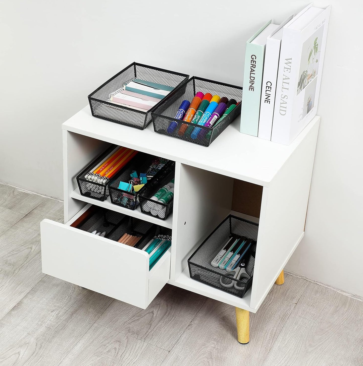 BYCY 4 Pack Silverware Drawer Organizer, Mesh Utensil Organizer for Kitchen Storage, Black Steel Metal Mesh Tray for Flatware Fork Spoon Knife (9 x 6 x 2 Inch,black)