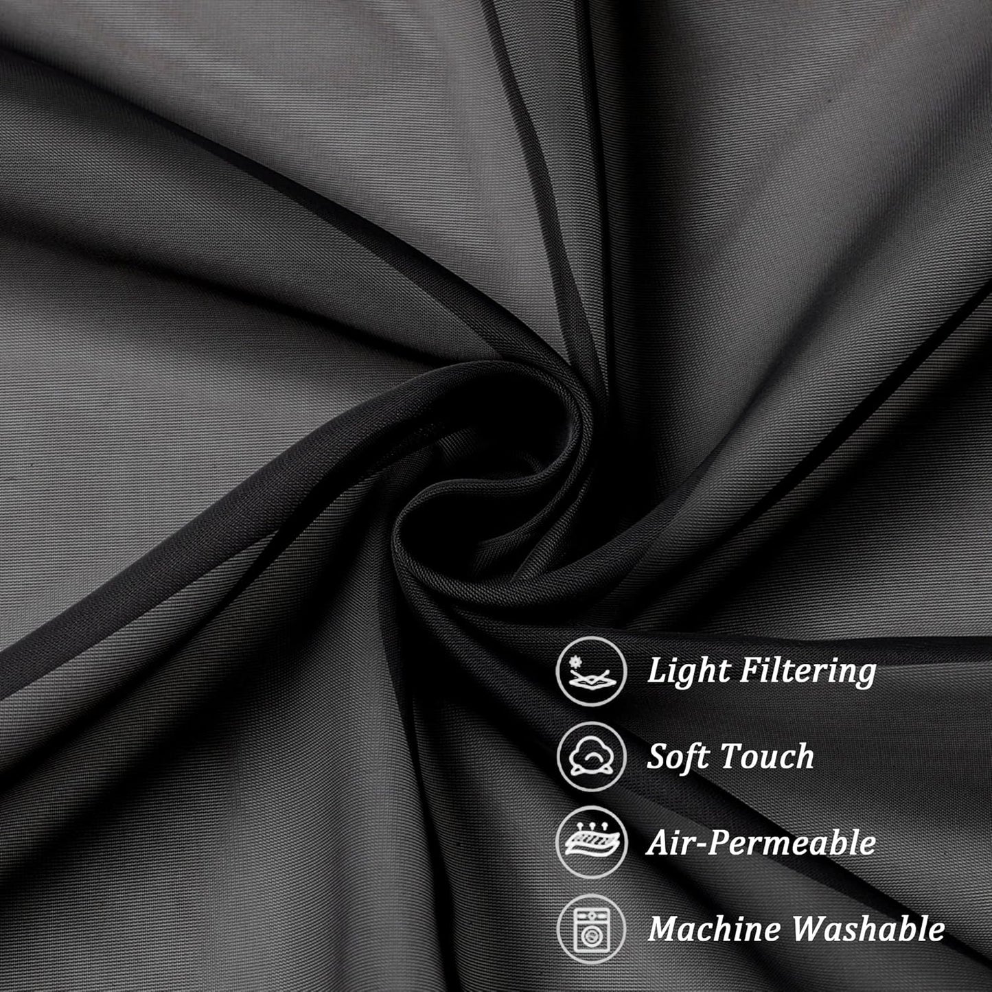 Chyhomenyc 2 Panels Extra Long Sheer Window Curtains 120 Inches Length, Elegant Window Voile Panels/Drapes/Scarf/Treatment/Backdrop for Living Room Wedding Party Home Decor (42W x 120L inches, Black)