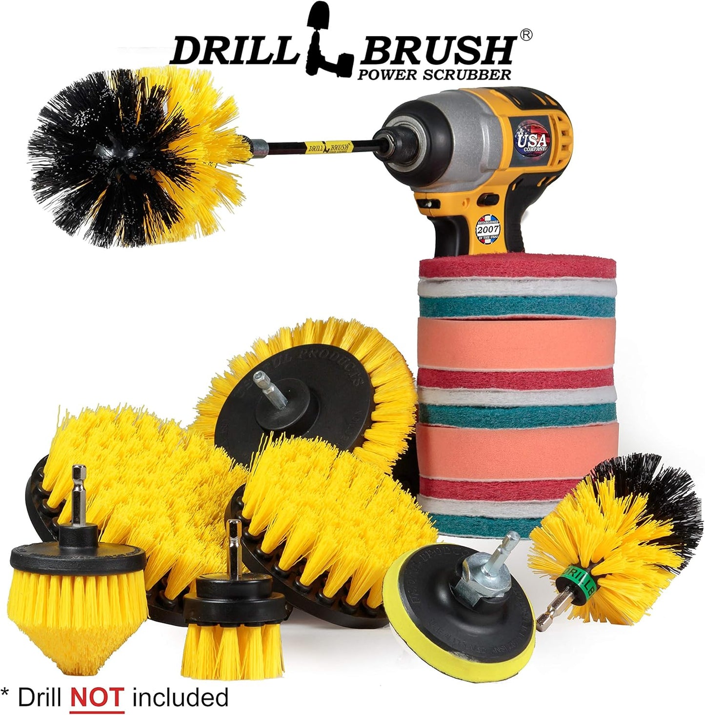 Drill Brush Power Scrubber by Useful Products - Toilet Bowl Power Brush - Bathroom Cleaner - Shower Cleaner - Bathroom Accessories Set - Cleaning Kits - Spin Scrubber Drill Attachments for Cleaning