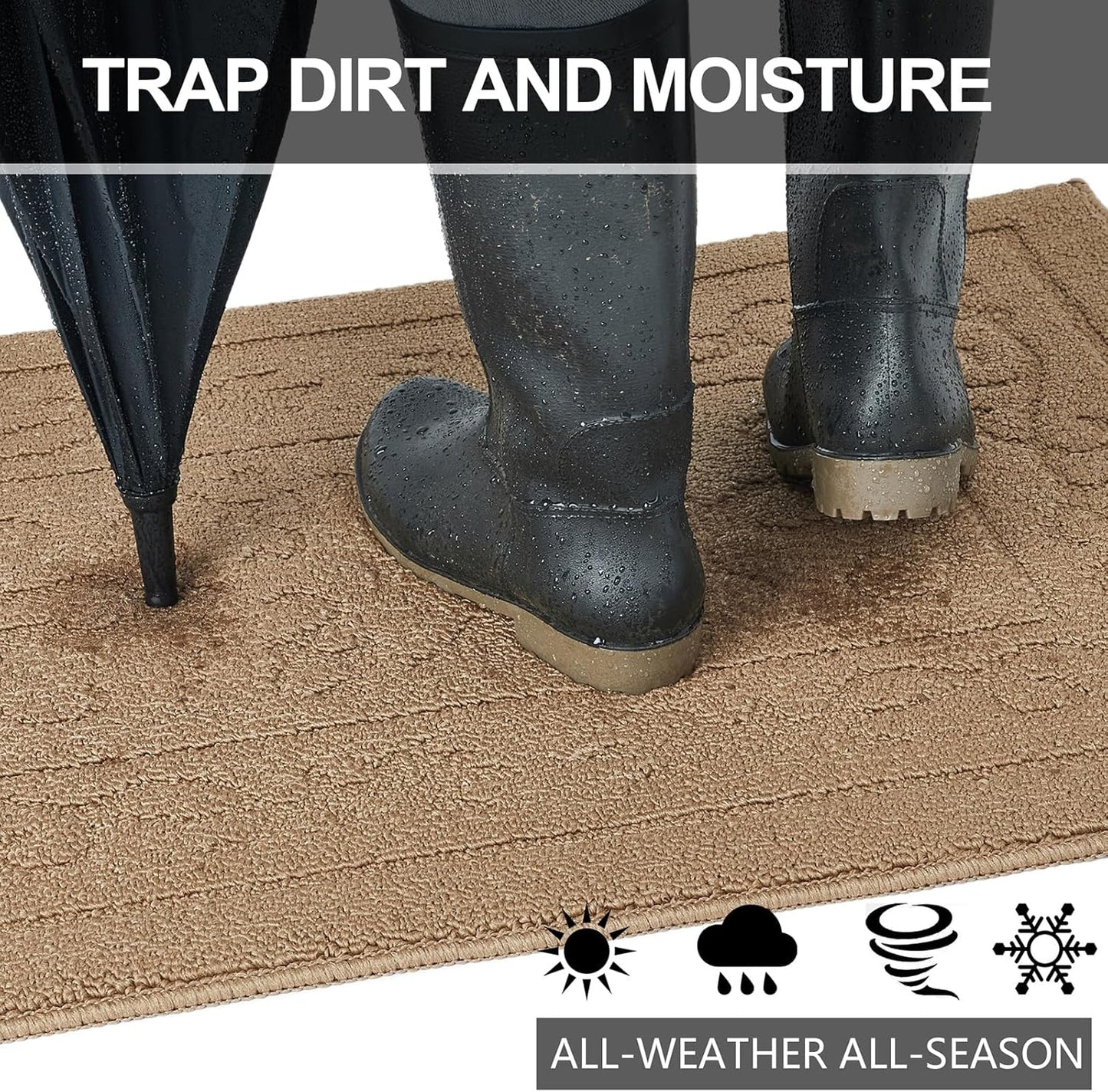 FONEYI Indoor Door Mat 20" x 32", Dirt Trapper Door Mats Non-Slip Entryway Rugs Washable, Absorbent Resist Dirt Welcome Mat, Low Profile Inside Floor Mats for Front Back Door and Entryway, Beige