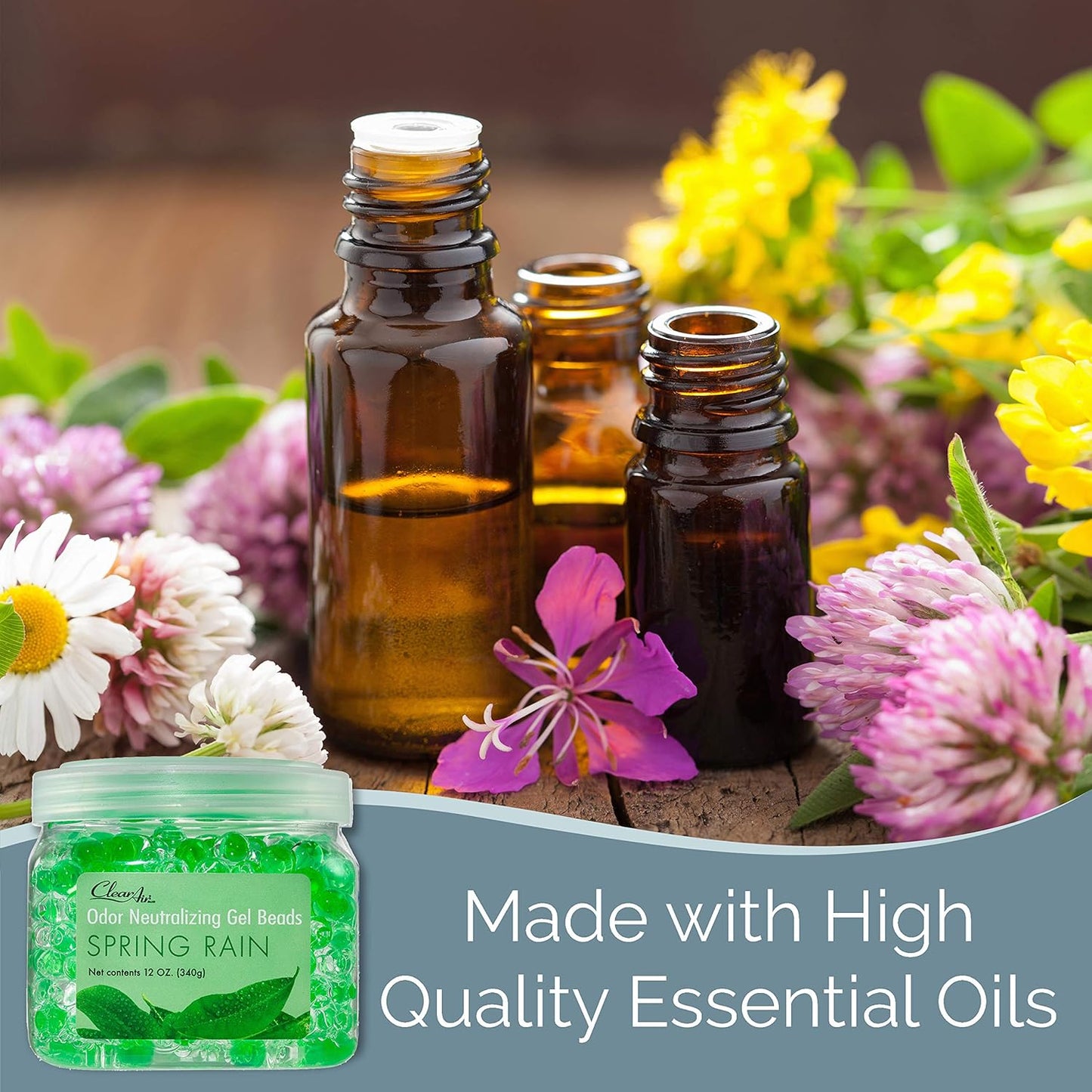 Clear Air Odor Eliminator Gel Beads - 12 oz, Pack of 2 - Air Freshener Made with Essential Oils - Eliminates Odors in Bathrooms, Cars, Boats, RVs & Pet Areas - Spring Rain Scent