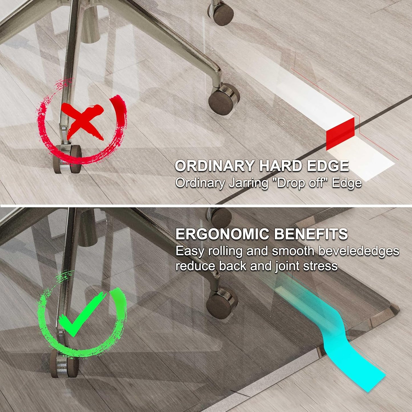 Beveled Edge Irregular Office Chair Mat with Lip for Carpet or Hardwood Floor Crystal Gray 36" x 48" Smooth Glide and Easy Roll On/Off, Heavy Duty and Non-Slip Floor Chair Mat with Lip