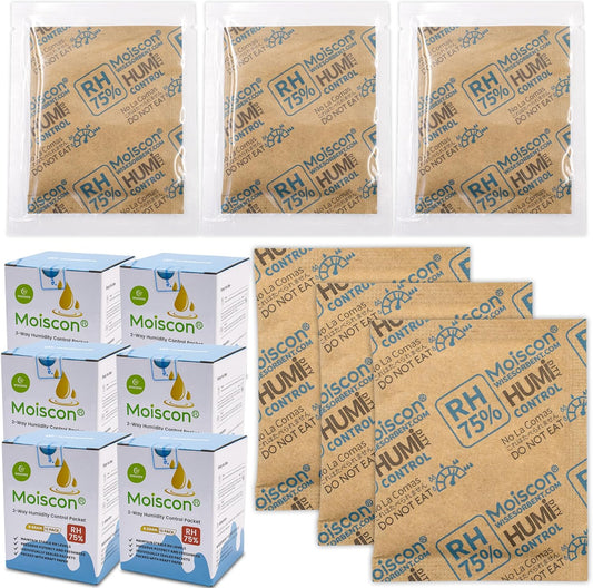 90 Pack 75% RH Size 8 Two-Way Humidity Control Packs for Storing Up to 5 Items, 8 Gram Moisture Control Packets Individually Wrapped for Small Non-Plastic Travel Cases