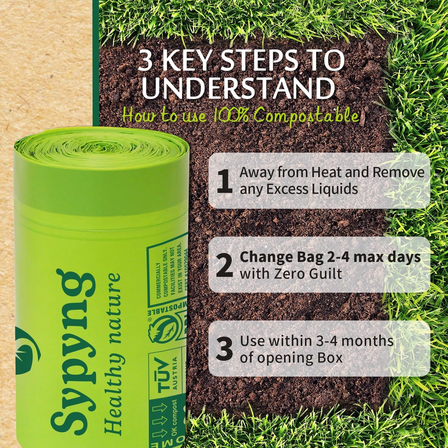 13-17 Gallon Compostable Trash Bags (50-Pack) Heavy-Duty & Durable, 1.1 Mil Thick | 100% Biodegradable for Large Bins | Certified ASTM D6400, BPI & OK Compost HOME, Eco-Friendly & Recyclable