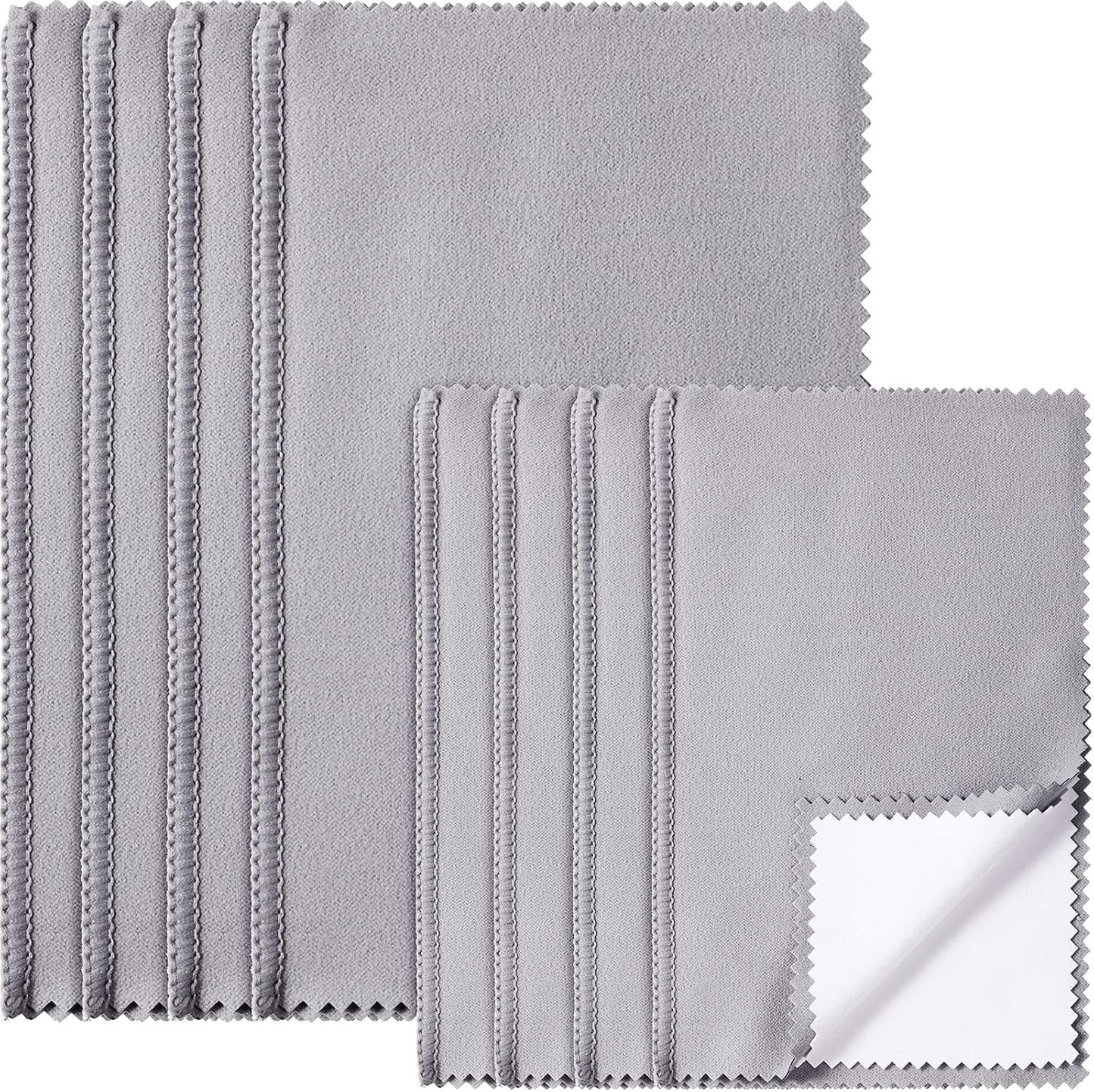 8 Pieces Large Jewelry Polishing Cloth Set Cleaning Cloths Silver Polishing Cleaning for Gold Silver Platinum Jewelry Coins Watches Silverware, 11 x 14 Inch and 6 x 8 Inch (Grey)