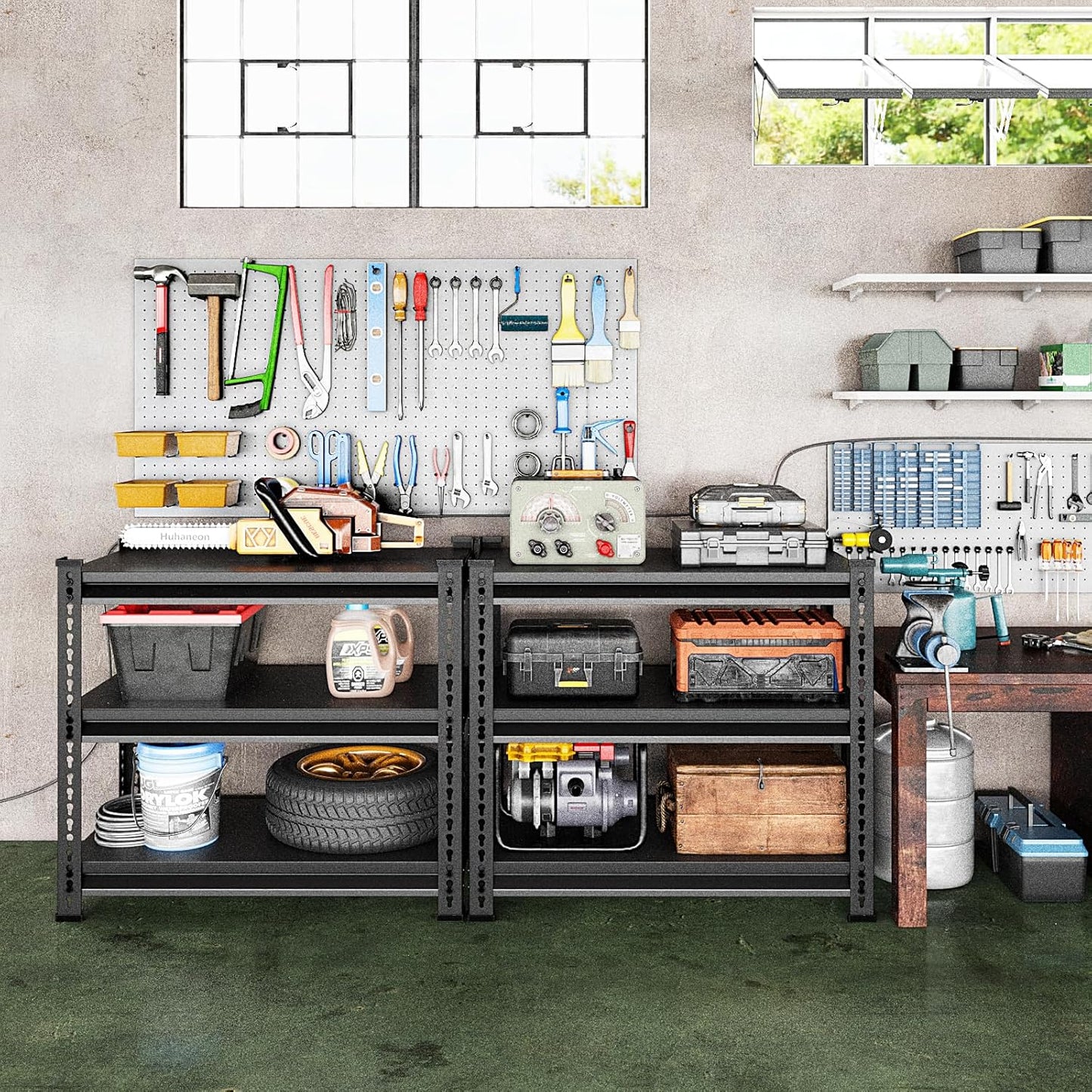 Adjustable Garage Storage Shelves, 35.4''W Garage Shelving Heavy Duty Loads 960LBS, Metal Industrial Utility Shelf for Warehouse, Kitchen, Laundry Room,35.4" W x 15.7" D x 33" H,Black