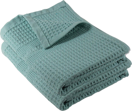GILDEN TREE Waffle Hand Towels for Bathroom Quick Dry Towel Super Absorbent Thin 100% Cotton Hand Towels Lint Free, Hand Towels for Bathroom Set of 2, Classic Style (Seafoam)