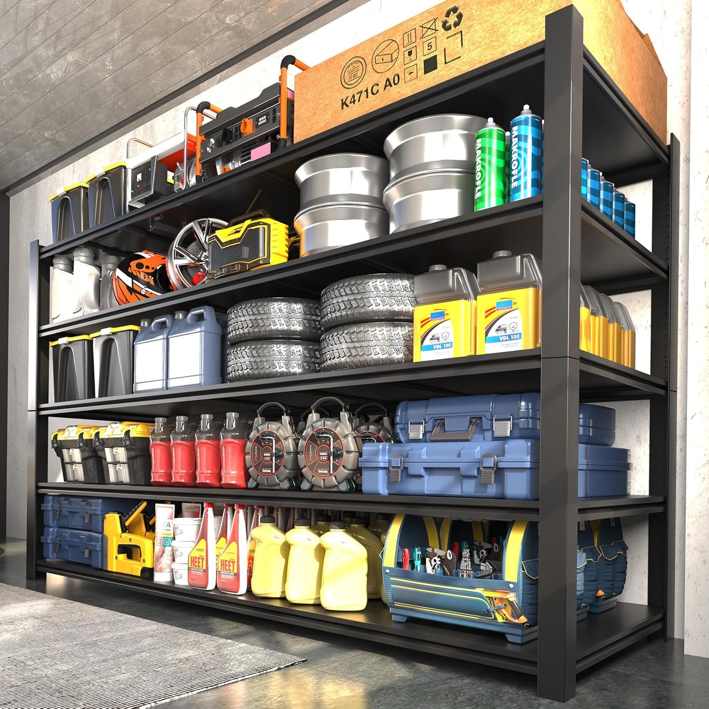 60"W Garage Shelving Heavy Duty Metal Shelving 3000LBS Storage Shelves Adjustable 5 Tier Metal Shelves for Storage Industrial Shelves for Garage, Warehouse, 24.2" D x 60'' W x 72'' H, 4 Packs