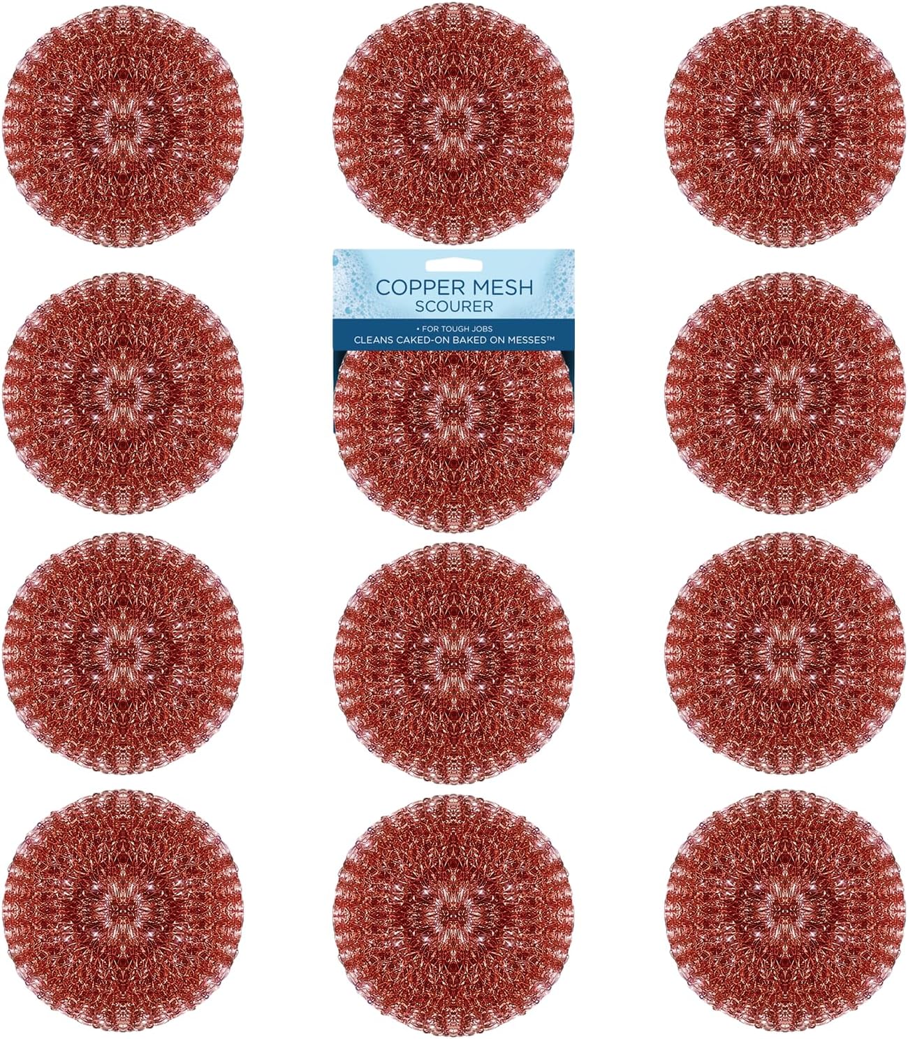 LOLA Copper Mesh Scouring Pad, 18 Grams, 12 Pack, Heavy Duty Cleaning Pads, Copper Coated Knitted Flat Wire Mesh, Recyclable, Cleans Baked On Messes