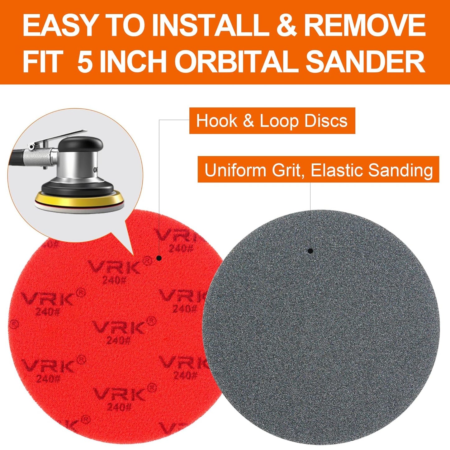24 PCS 5 Inch Sanding Sponge Discs with Hook and Loop Backing - Multiple Grits 180 to 2000 for Random Orbital Sander Wood,Metal,Auto & Plastic Polishing - Dry and Wet Use Sponge Sandpaper