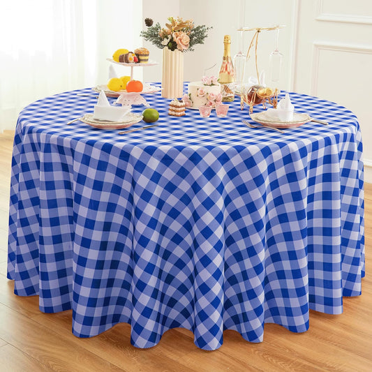 Waterproof Plaid Tablecloth Fabric - Round 120 Inch Classic Gingham Checker Table Cloth for Indoor/Outdoor Use - Buffalo Table Cover for Picnics, BBQs, and Parties
