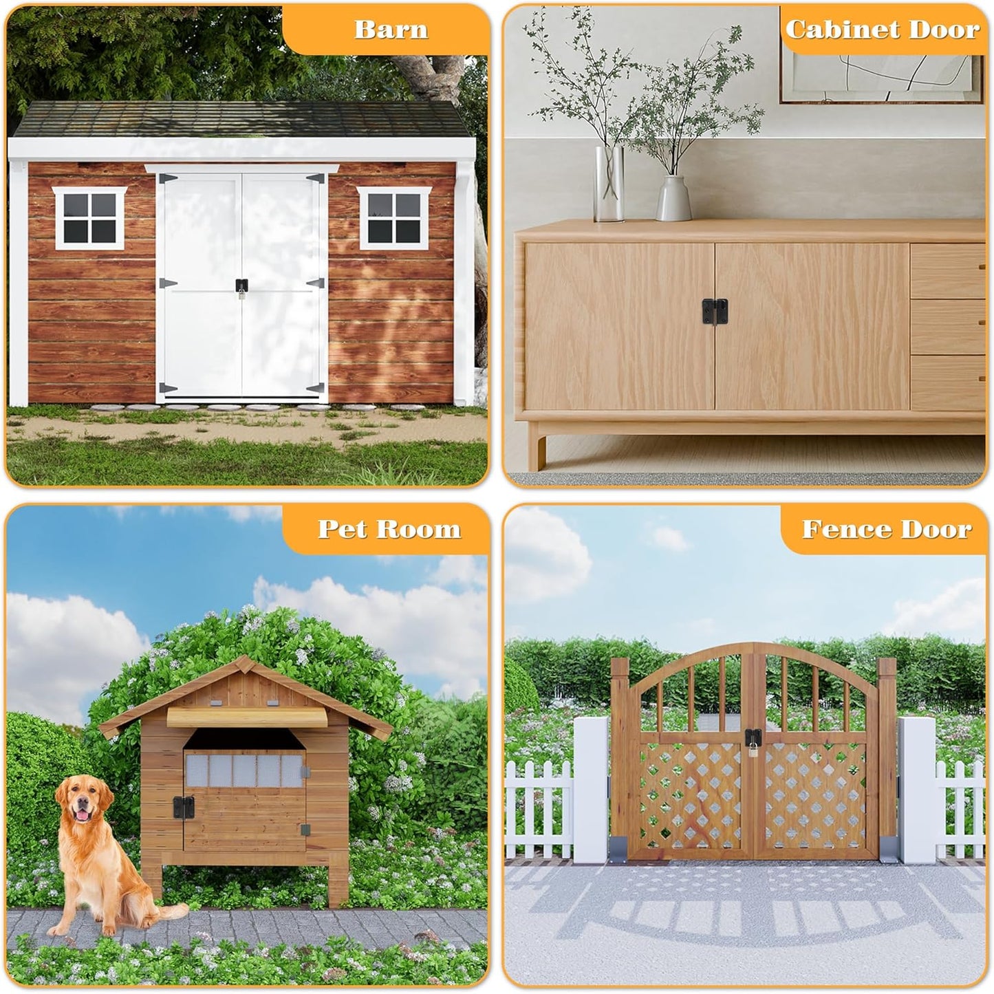 Alise Flip Latch Gate Latch,Black Shed Door Latch Barn Door Lock Shed Lock Shed Latch,Stainless Steel Locking Latches for Shed Barn Fence Chicken Dog Cage Window Cabinet Backyard Garage Doors,L-Size