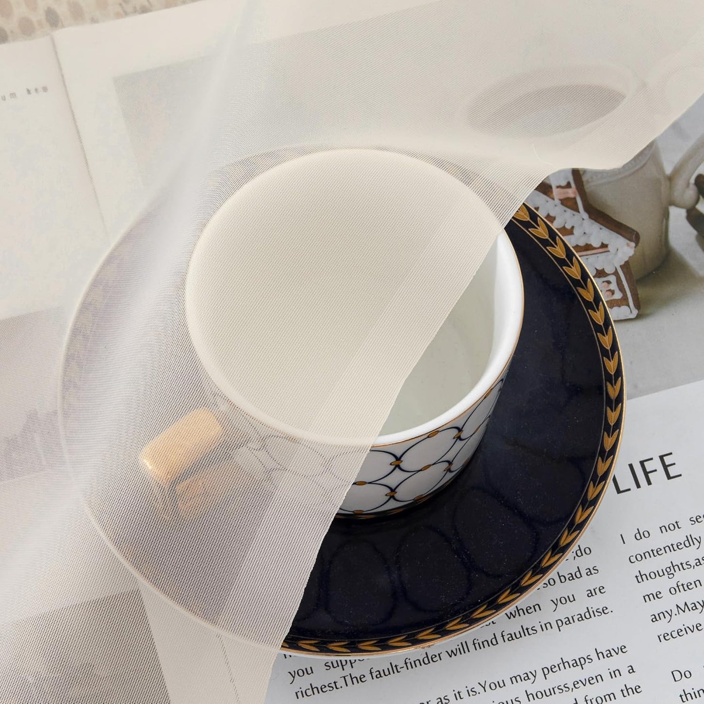 Chyhomenyc Cream Sheer Valances for Windows 2 Pack, Small Window Curtains for Living Room Bathroom Cafe Laundry Basement, Modern Top Dual Rod Pocket Voile Curtain, 42W x 14L inches