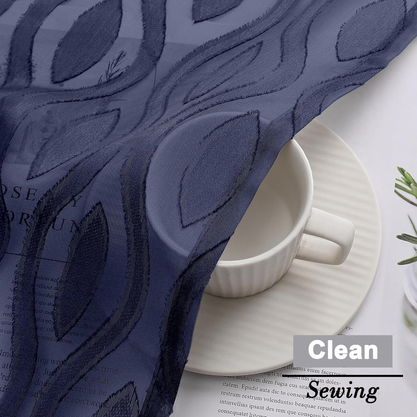 Aiyufeng Blue Valances for Windows, Chic Wavy Line Clip Jacquard Voile Sheer Small Window Curtain for Basement Small Curtains, Lightweight Rod Pocket Short Curtains for Windows, 2 PCS, 40Wx14L Inches