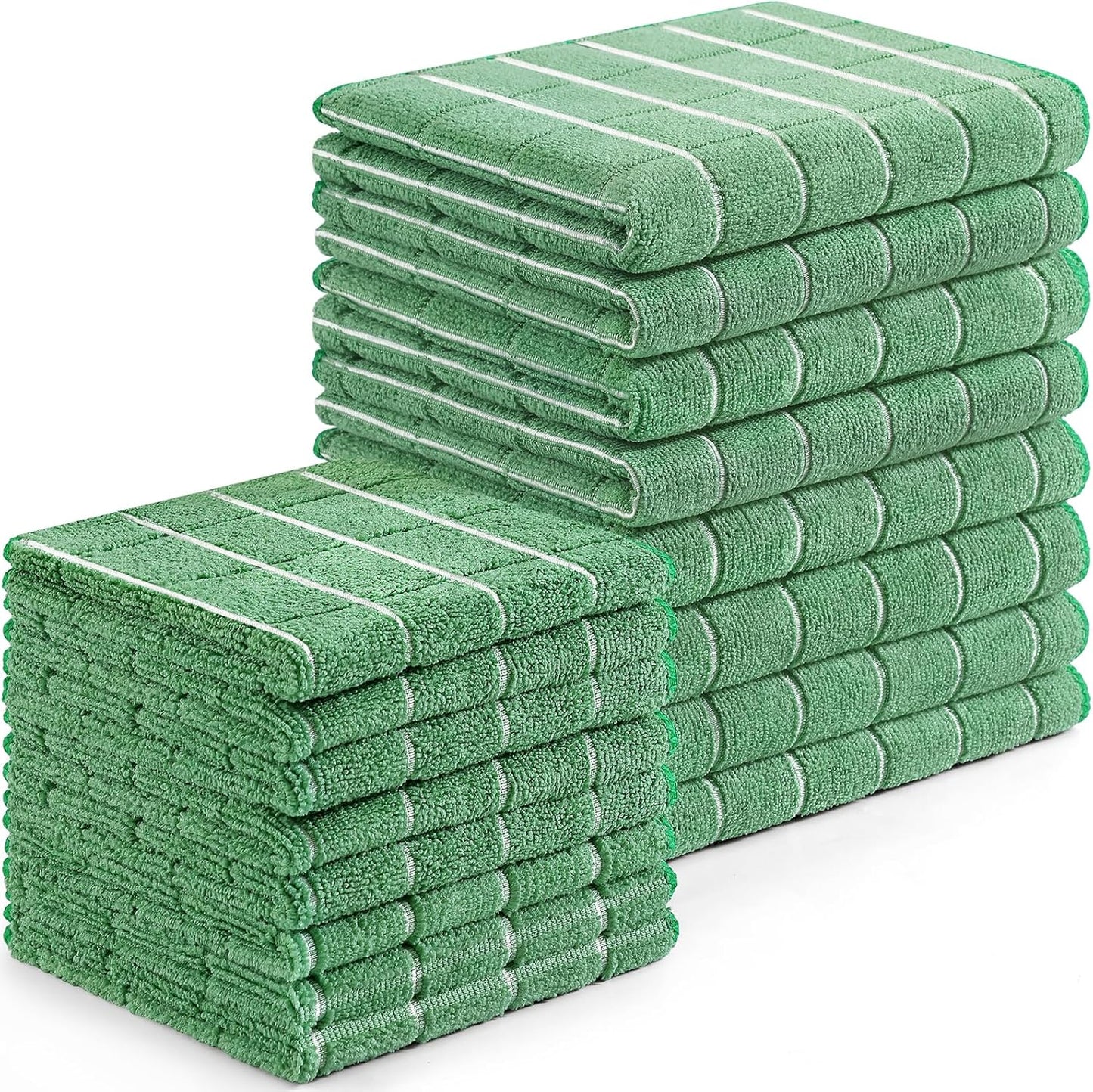 Homaxy Microfiber Kitchen Towels and Dishcloths Set, 16 Pack Soft and Absorbent Dish Hand Towels Bulk, 28 x 16 Inch & 12 x 12 Inch Quick Drying Rags for Washing Dishes, Grass Green
