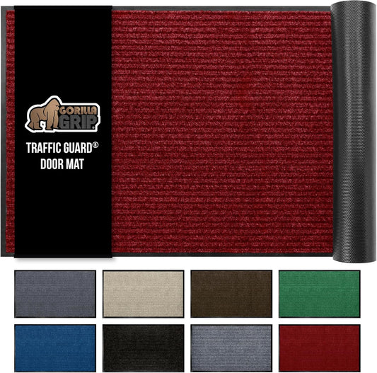 GORILLA GRIP Traffic Guard Door Mat, 60x36, Heavy Duty Welcome Mats, Commercial Office Space Doormat, Waterproof, Fade Resistant, Strong Rubber Backing, Low Profile, Shoe and Boot Scraper, Red