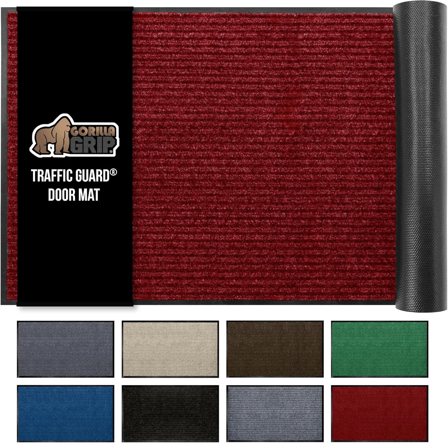 GORILLA GRIP Traffic Guard Door Mat, 70x24, Heavy Duty Welcome Mats, Commercial Office Space Doormat, Waterproof, Fade Resistant, Strong Rubber Backing, Low Profile, Shoe and Boot Scraper, Red