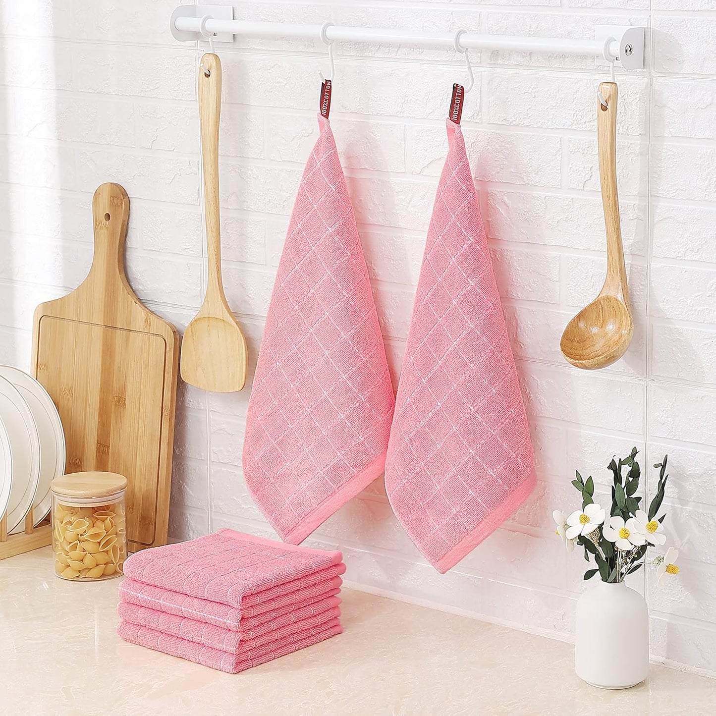 Homaxy 100% Cotton Terry Kitchen Dish Cloths, Ultra Soft and Absorbent Dish Towels for Kitchen, Suitable for Drying and Washing Dishes, 12 Pack, 12 x 12 Inches, Pink