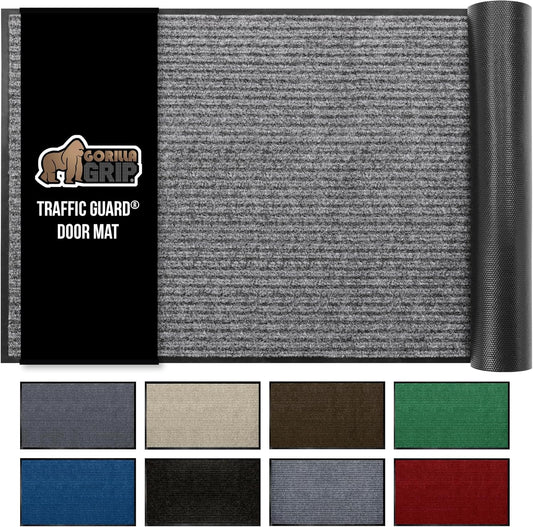 GORILLA GRIP Traffic Guard Door Mat, 70x24, Heavy Duty Welcome Mats, Commercial Office Space Doormat, Waterproof, Fade Resistant, Strong Rubber Backing, Low Profile, Shoe and Boot Scraper, Gray