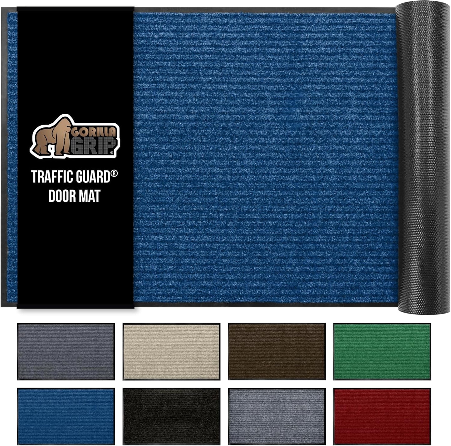 GORILLA GRIP Traffic Guard Door Mat, 70x24, Heavy Duty Welcome Mats, Commercial Office Space Doormat, Waterproof, Fade Resistant, Strong Rubber Backing, Low Profile, Shoe and Boot Scraper, Blue