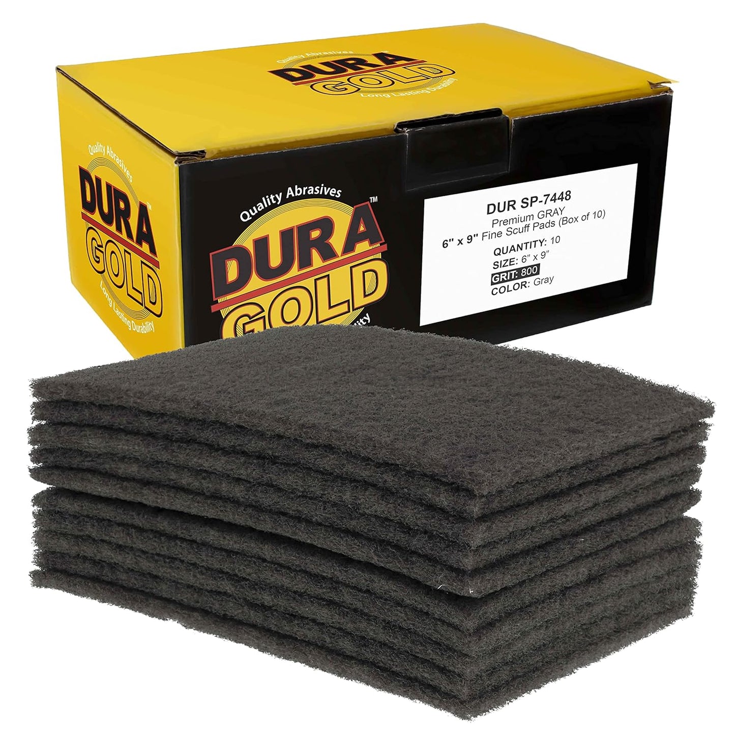 Dura-Gold Premium 6" x 9" Gray Ultra Fine General Purpose Scuff Pads, Box of 10 - Final Scuffing, Scouring, Sanding, Cleaning, Paint Color Blend Prep, Surface Adhesion Preparation, Automotive Autobody