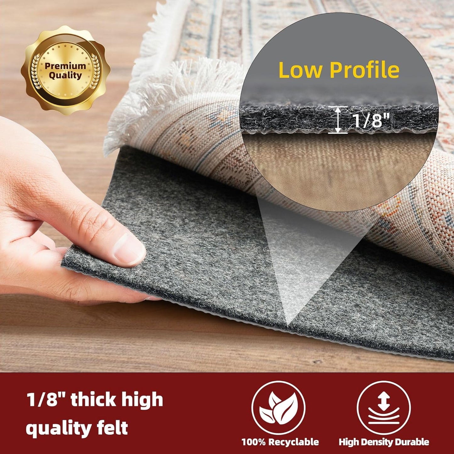 BAGAIL Felt and Natural Rubber Backing Rug Pads 1/8” Thick, 2 x 10 Ft Non Slip Rug Gripper Keep Rugs in Place, Under Area Rug Protective Cushioned Pads, Carpet Runners, Hardwood Floors Protection