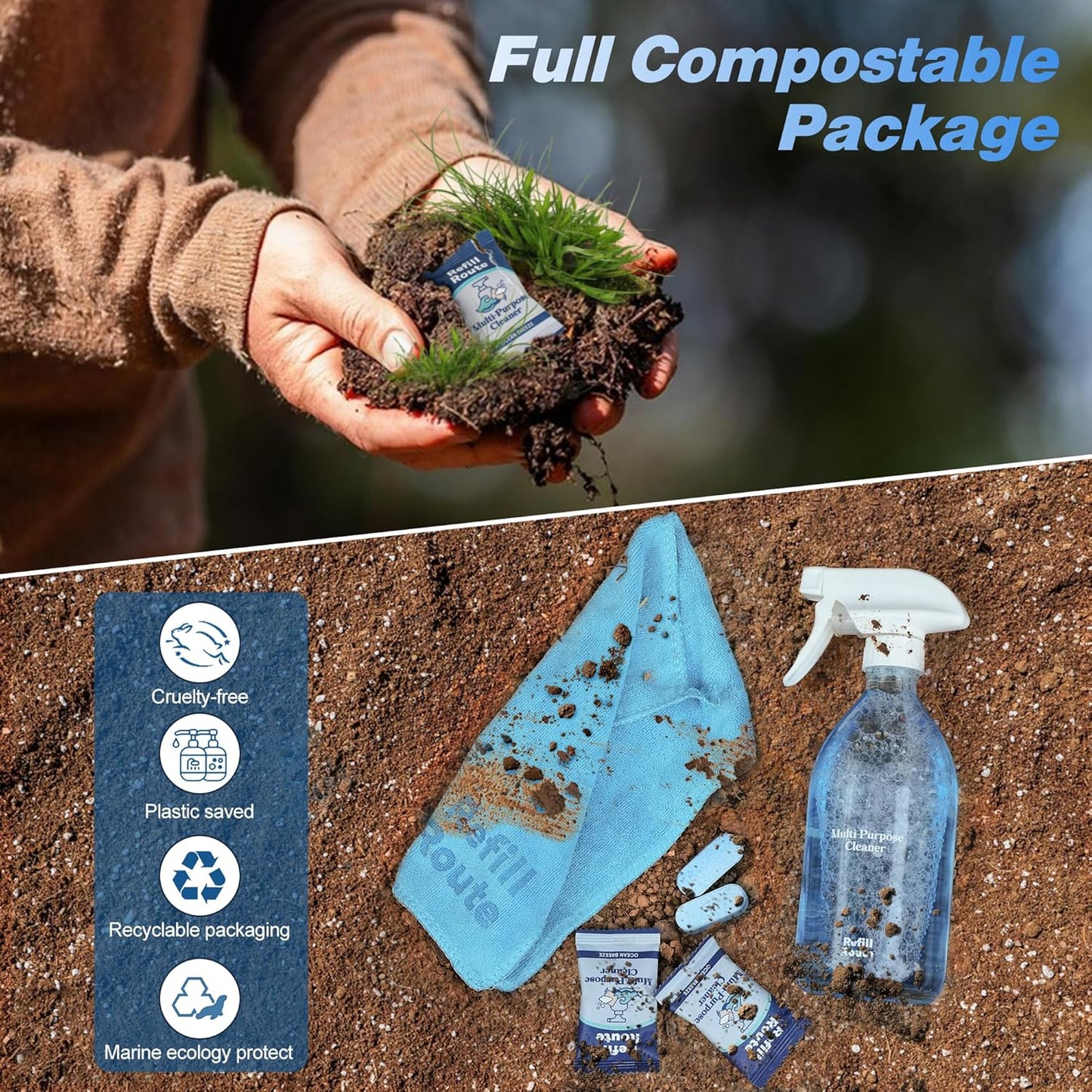 All Purpose Cleaner Refill – 12 Tablets (12 x 16 Fl oz) Multipurpose Cleaners -Can Make 192 Fl oz Bathroom Cleaner Spray Cleaning Tablets Refill - Vegan, No Plastic - Ocean Breeze