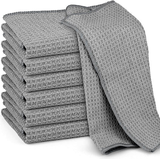 Microfiber Cleaning Cloth Waffle Weave for Dusting Absorbent Towel Quick Drying Dust Rags Household Kitchen, Lint Free Streak Free, 6 Pack,12 x 12 Inches, Grey