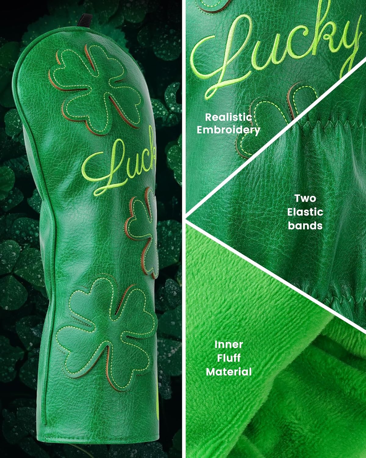 Golf Headcovers Golf Club Head Covers Four Leaf Clover Good Luck Charm - Clover Style Premium Leather Driver Fairway(FW) Wood Hybrid(UT) with Number Tags