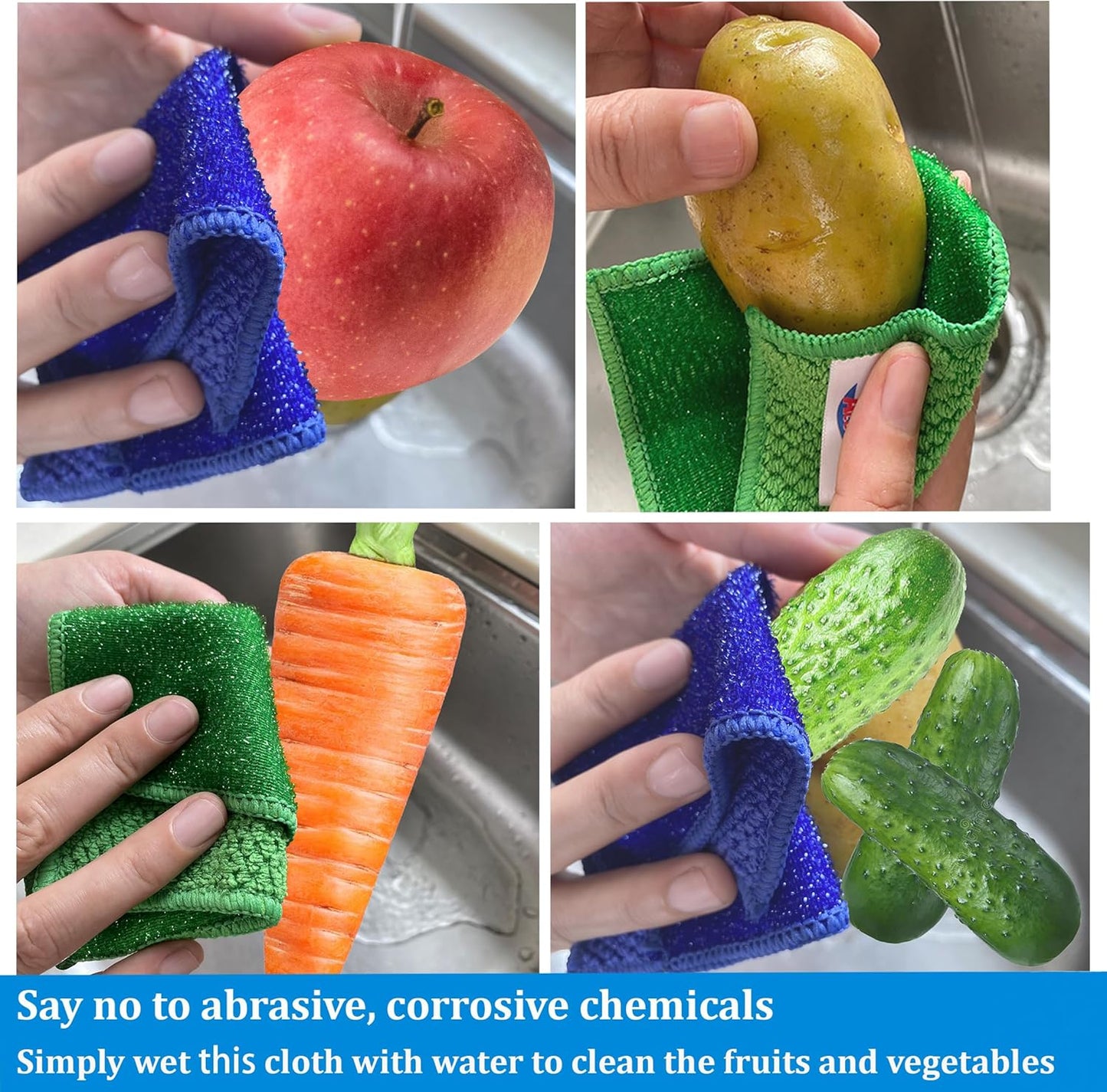 24 Pack Microfiber Scrub Dish Cleaning Cloth, Non-Scratch, Reusable & Durable for Dish Pan Pot Cooktop Stovetop Counter Kitchen, Machine Washable, 5.5 x 5.5 Inch, Blue & Green Color Assorted