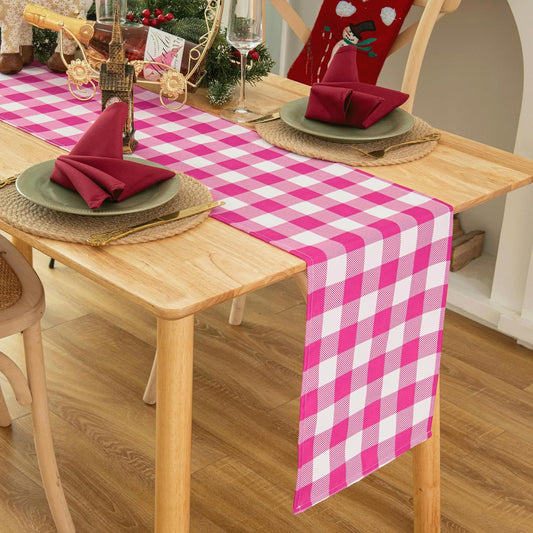 Waterproof Checkered Tablecloth Runner Fabric - Rectangle 12x108 Inch Classic Gingham Buffalo Plaid Table Cloth for Indoor/Outdoor Use - Table Cover for Kitchen, BBQs, and Parties