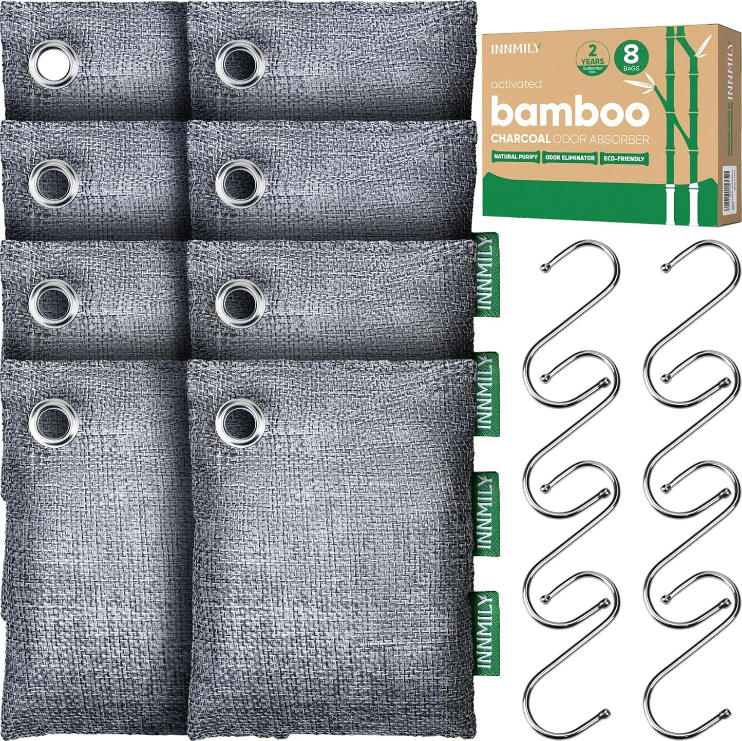 Activated Charcoal Odor Absorber, Odor Eliminator for Strong Odor,Bamboo Charcoal Air Purifying Bags for Home Car Closet Pet, Smoke Room Deodorizer (8 x 60g, Unscented)