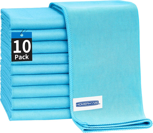 HOMERHYME Microfiber Glass Cleaning Cloth - 10 Pack Polishing Cloths, 16" x 14" Window Cleaning Towel, Streak Free, Lint Free, Great for All Delicate Surface, Glasses, Stainless Steel, Windshield.