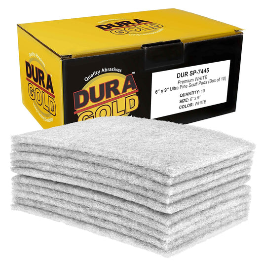 Dura-Gold Premium 6" x 9" White Light Duty Scuff Pads, Box of 10 - Final Scuffing, Scouring, Cleaning, Cleansing Surfaces, Preparation - Automotive Paint Clearcoat Blending, Auto Body, Woodworking