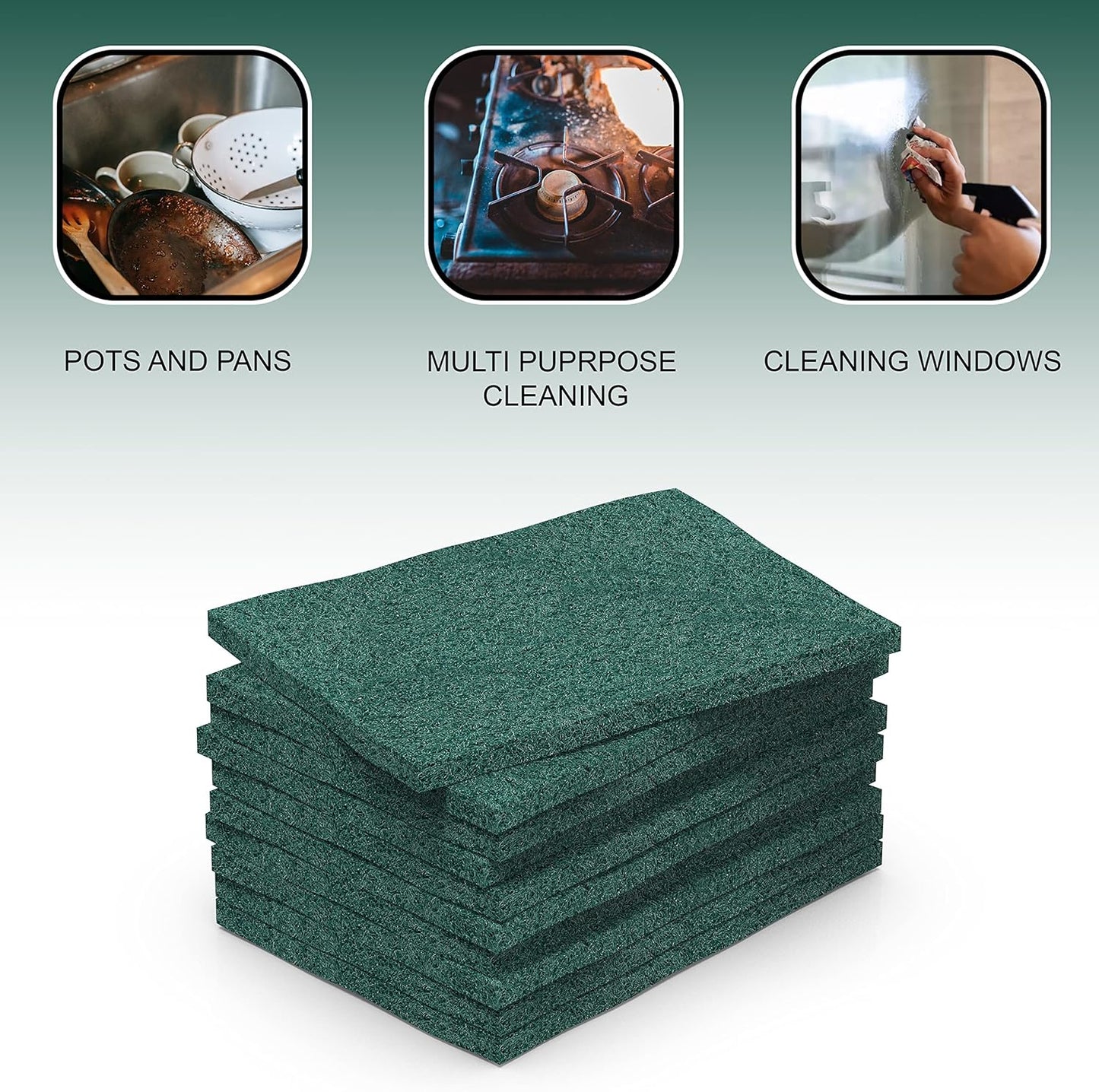 100 Pack Green Scouring Pads 3x4 Inch – Heavy Duty, Non Scratch Scrub Pads Bulk for Kitchen, Dishes, Pots, Pans, Grill & Household Cleaning – Reusable Multipurpose Scrubber Pads
