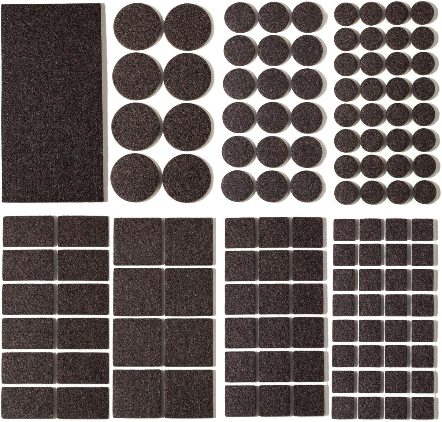 Felt Furniture Pads for Hardwood Floors 129 Piece, Furnigear Anti Scratches Felt Pads for Round, Square Chair Feet Self Adhesive Chair Felt Pads Sliders Moving Your Furniture Smoothly, Brown