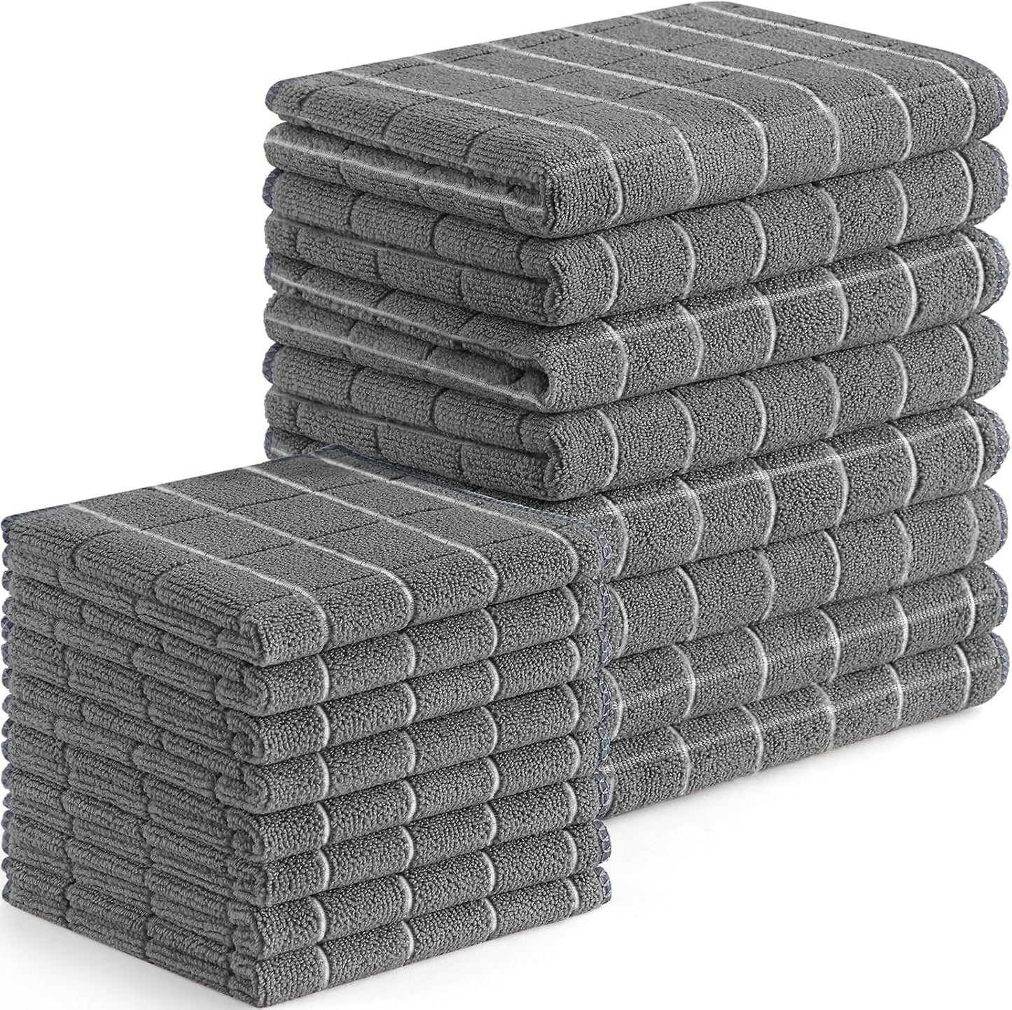 Homaxy Microfiber Kitchen Towels and Dishcloths Set, 16 Pack Soft and Absorbent Dish Hand Towels Bulk, 28 x 16 Inch & 12 x 12 Inch Quick Drying Rags for Washing Dishes, Grey