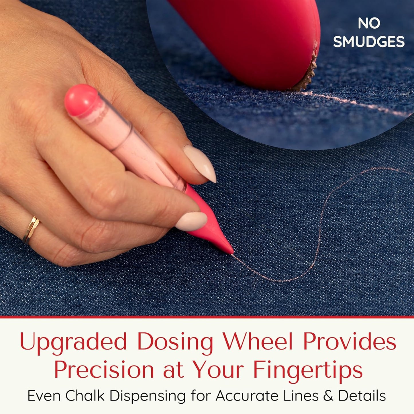 Fabric Markers for Sewing – Ergonomic Tailors Chalk Pen with Improved Dosing Wheel for Sharp Lines - Washable Sewing Chalk Marking Pens that are Compatible with Most Fabrics - Pink 1 Pack