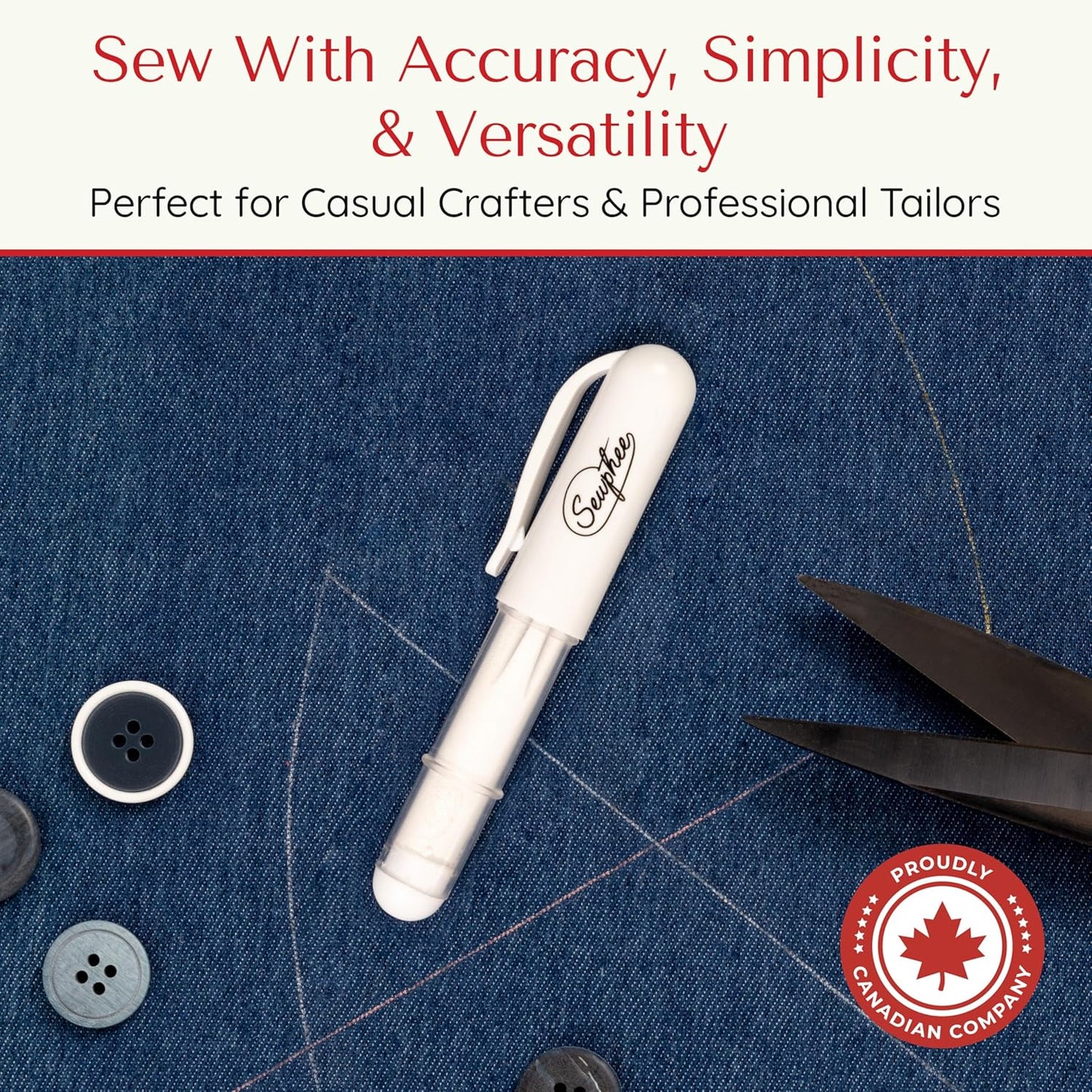 Fabric Markers for Sewing – Ergonomic Tailors Chalk Pen with Improved Dosing Wheel for Sharp Lines - Washable Sewing Chalk Marking Pens that are Compatible with Most Fabrics - White 1 Pack