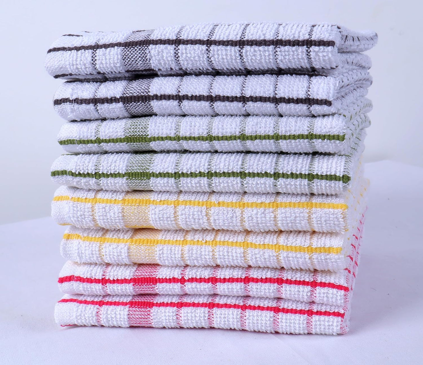 AMOUR INFINI Kitchen Dish Cloths Set of 8 - Ultra Soft, Highly Absorbent, Quick-Drying Terry Cotton Dishcloths 12"x12" Inch Wash & Cleaning Cloths for Kitchen & Dishwashing (Assorted)