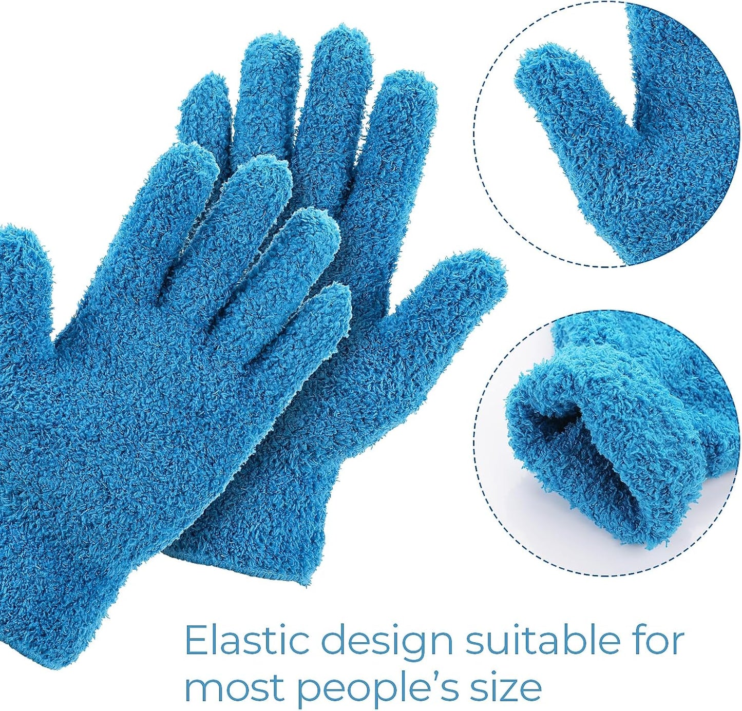 2 Pairs Microfiber Gloves Household Cleaning Glove Plant Dusting Glove Washable Reusable Mittens Gloves for Plants House Cars Blinds Dusting Furniture and Small Objects (Blue)