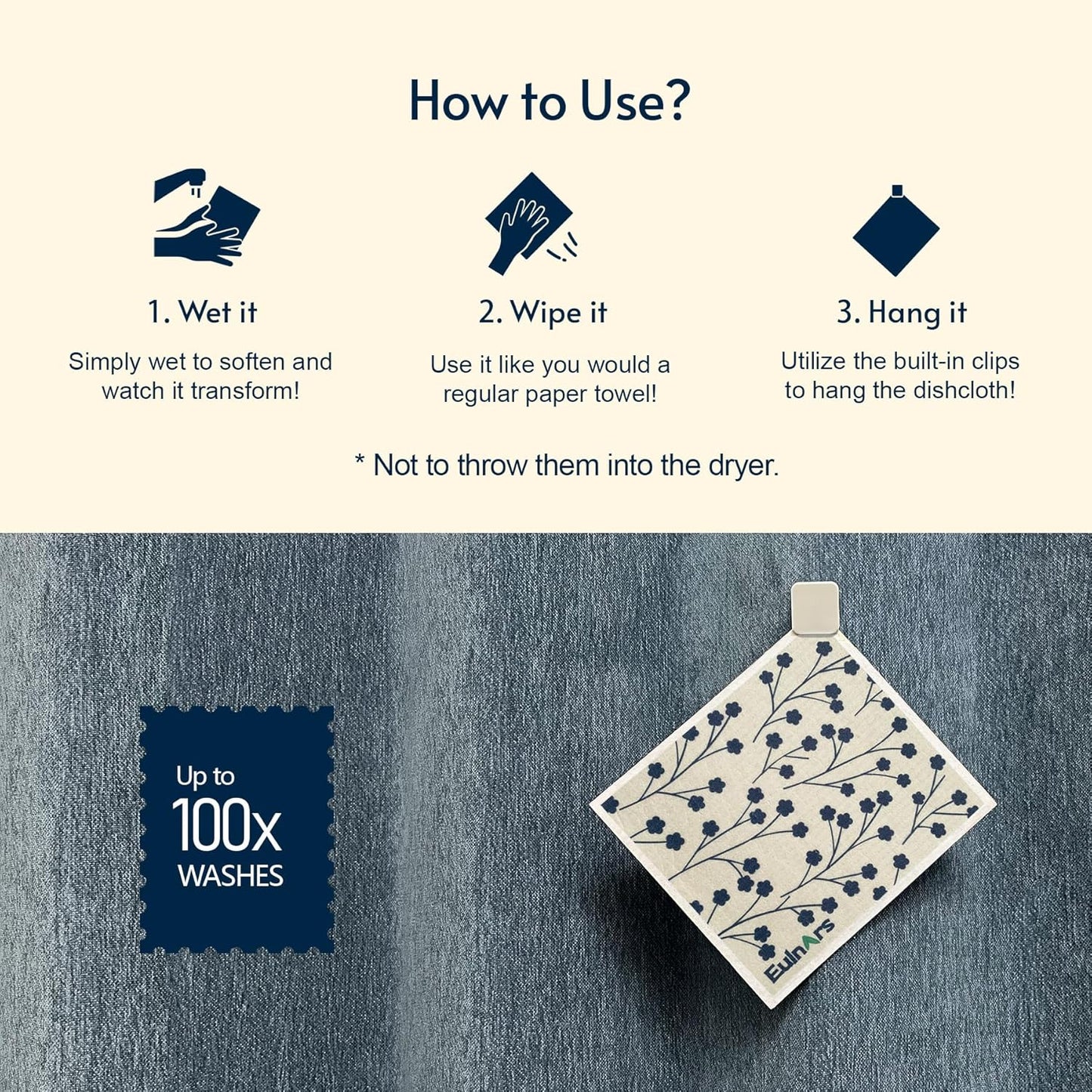 Swedish Dishcloths for Kitchen, 8 Pack Japanese Pattern Reusable Paper Towels with Clips, Non-Scratch Swedish Dish Towels, Super Absorbent Cellulose Dish Cloths, No Odor